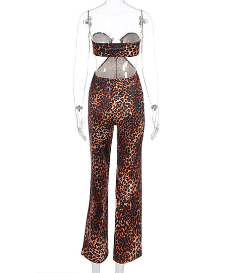 Fierce Glam: Leopard Print Cutout Wide-Leg Jumpsuit - Fall & Holiday Party Ready
