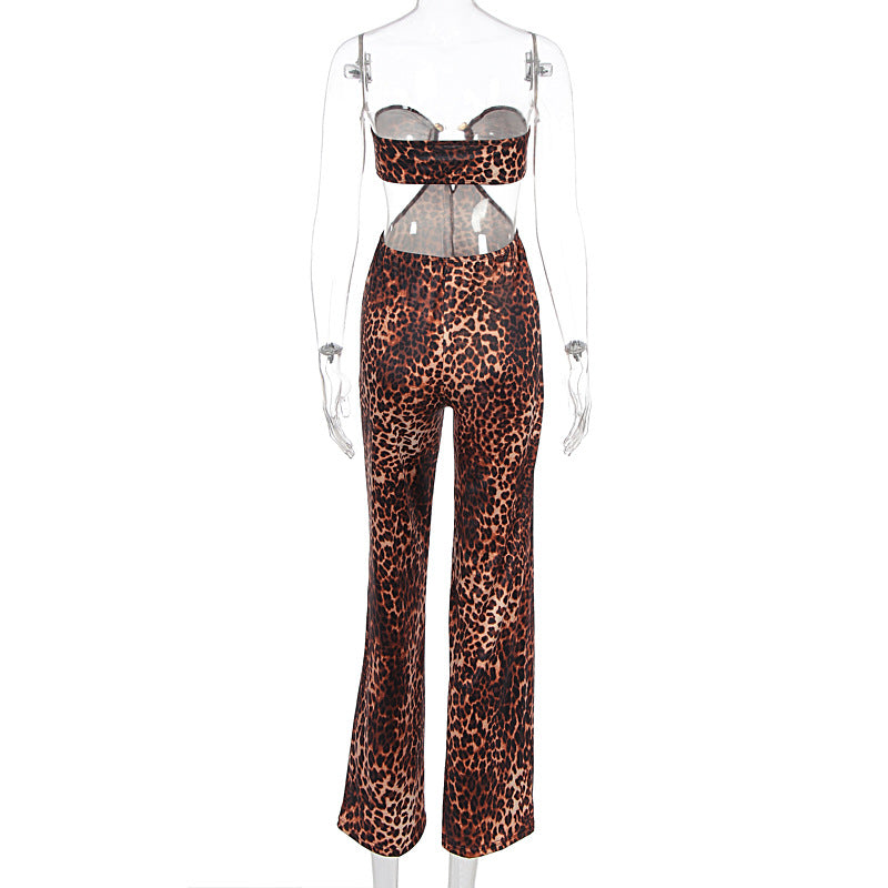 Fierce Glam: Leopard Print Cutout Wide-Leg Jumpsuit - Fall & Holiday Party Ready