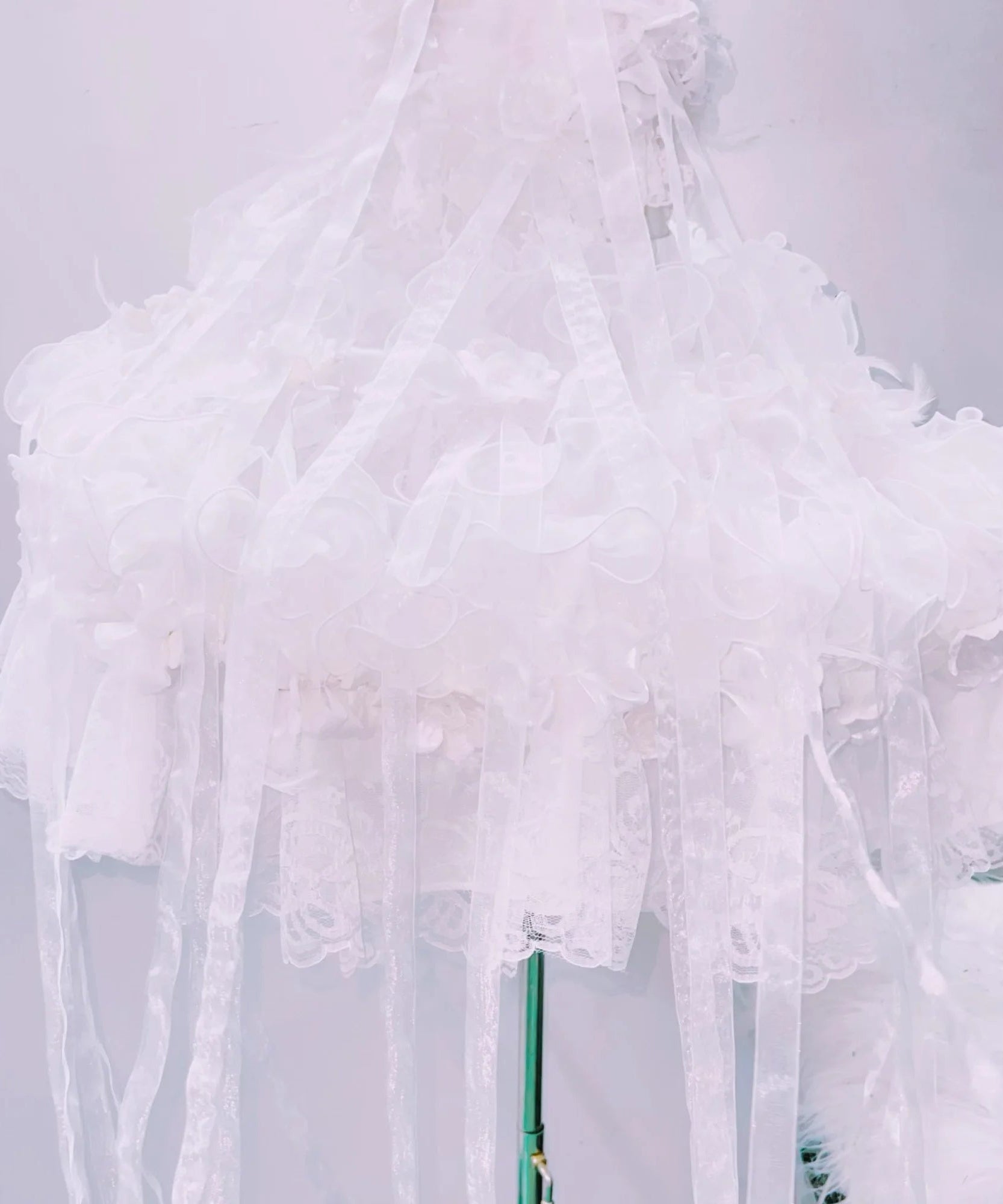 Whimsical Ruffle Flower Applique High-Low Mini Set - Ethereal White for Halloween, Bridal & Holiday Celebrations