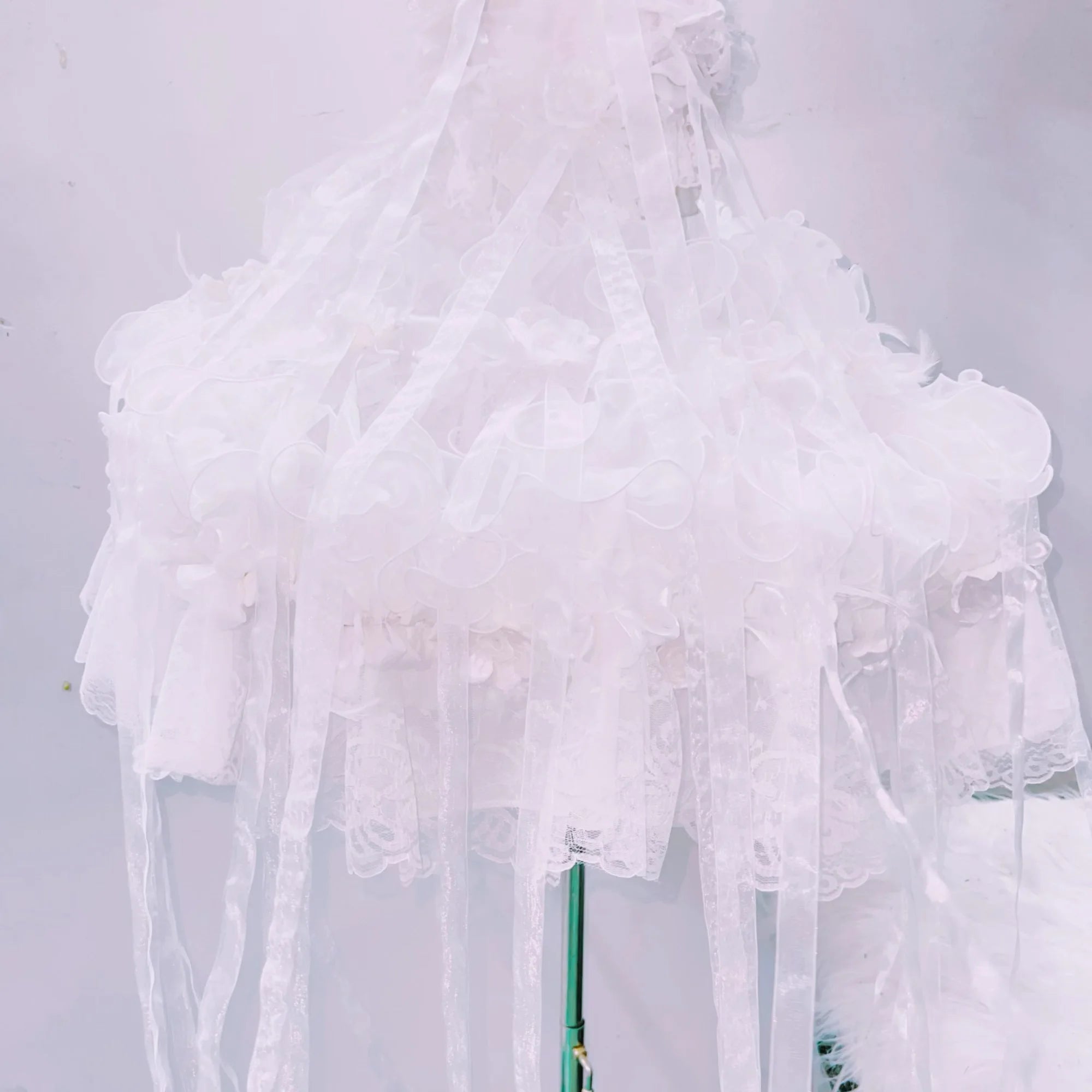 Whimsical Ruffle Flower Applique High-Low Mini Set - Ethereal White for Halloween, Bridal & Holiday Celebrations