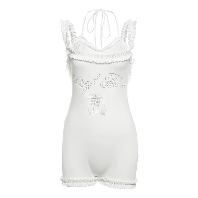 Angelic Sparkle Ruffle Halter Romper - White Bodycon Fall Fashion