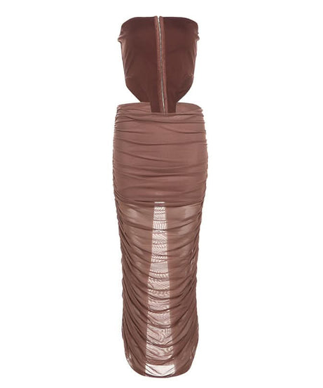 Sultry Siren Strapless Corset Cutout Ruched Maxi Dress - Fall Party & Date Night Ready