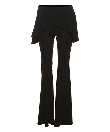Chic Ruffle Waist High-Waisted Flare Pants - Black Fall Statement Piece