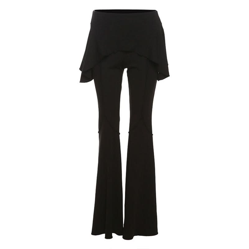 Chic Ruffle Waist High-Waisted Flare Pants - Black Fall Statement Piece