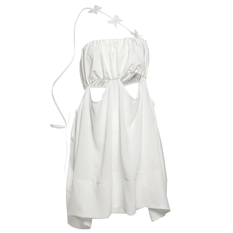 Enchanting White Butterfly Cut Out Mini Dress - Y2K Party, Halloween & Resort Chic