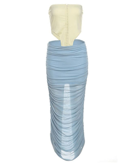 Sultry Siren Strapless Corset Cutout Ruched Maxi Dress - Fall Party & Date Night Ready