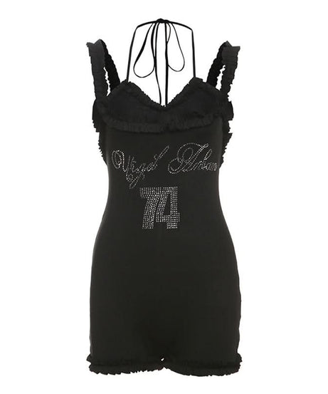 Angelic Sparkle Ruffle Halter Romper - White Bodycon Fall Fashion