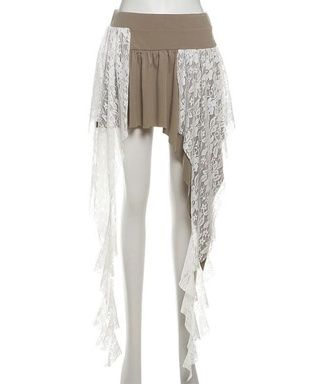 Mystical Asymmetrical Lace Mini Skirt - Fall Boho Chic & Halloween Ready for Women