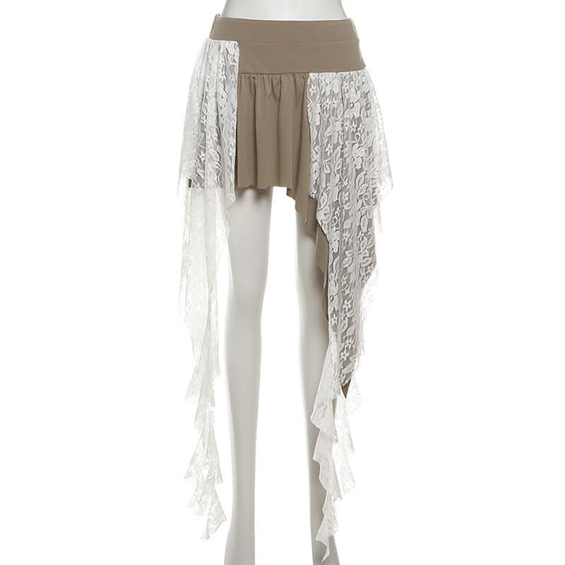 Mystical Asymmetrical Lace Mini Skirt - Fall Boho Chic & Halloween Ready for Women