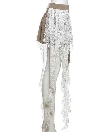 Mystical Asymmetrical Lace Mini Skirt - Fall Boho Chic & Halloween Ready for Women