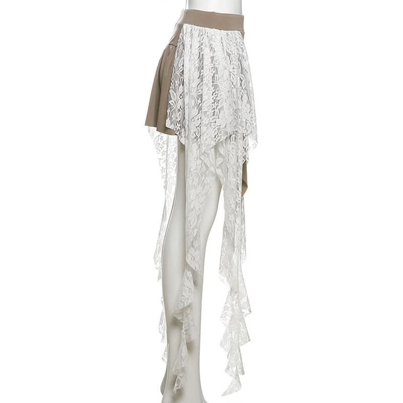 Mystical Asymmetrical Lace Mini Skirt - Fall Boho Chic & Halloween Ready for Women
