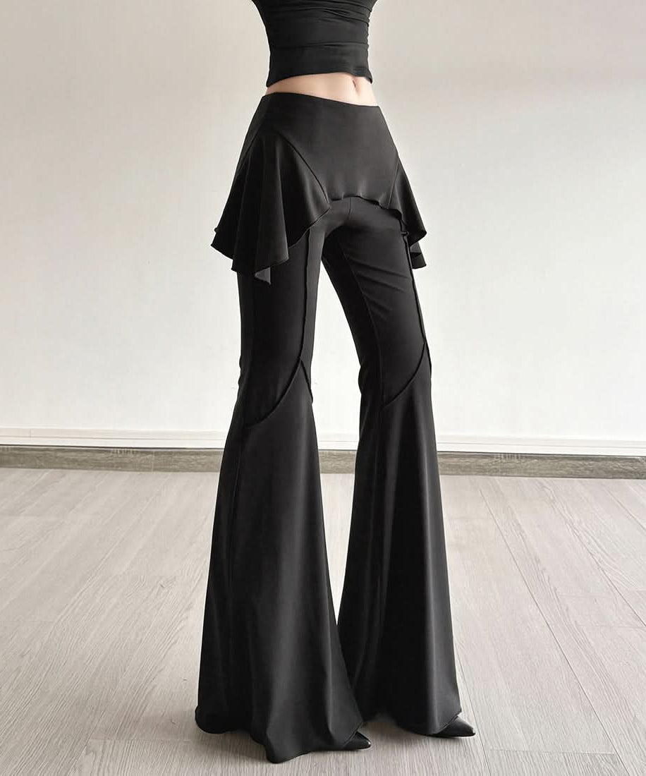 Chic Ruffle Waist High-Waisted Flare Pants - Black Fall Statement Piece