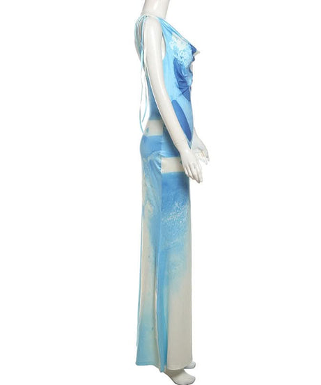 Azure Aura Backless Cowl Neck Maxi Dress - Fall Gala & Winter Escape Ready