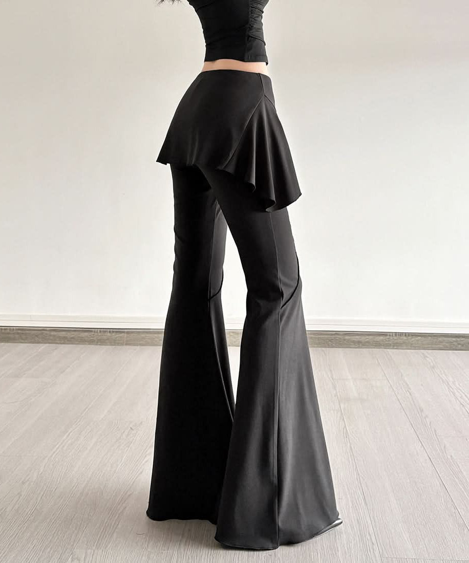 Chic Ruffle Waist High-Waisted Flare Pants - Black Fall Statement Piece