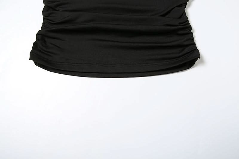 Effortlessly Chic Black Halter Top: Ruched Backless Keyhole & Shell Charm for Fall & Holiday Glam