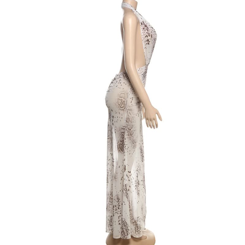 Showstopping Animal Print Halter Maxi Dress | Ruched Cutouts & High Slit | Holiday & Resort Ready