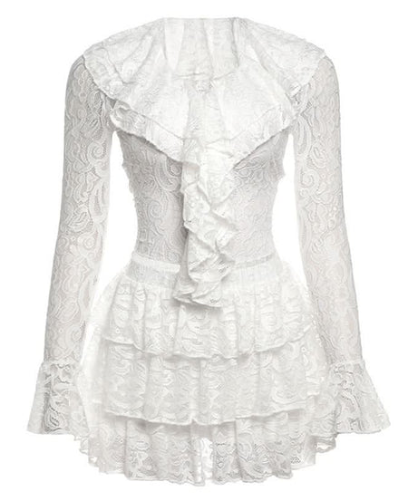 Enchanting White Lace Ruffle Mini Skirt Set - Fall & Holiday Soirées