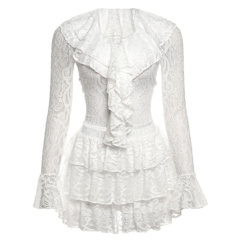 Enchanting White Lace Ruffle Mini Skirt Set - Fall & Holiday Soirées