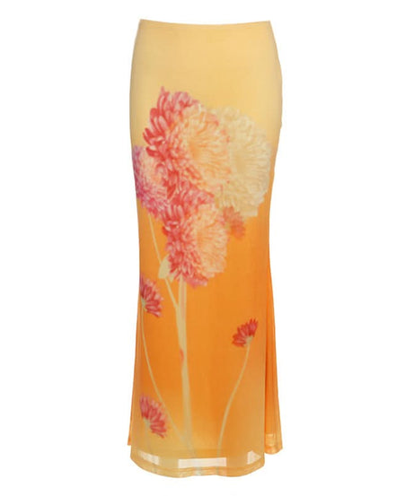 Autumn Glow Floral Mesh Maxi Skirt | Vibrant Gradient & Effortless Style