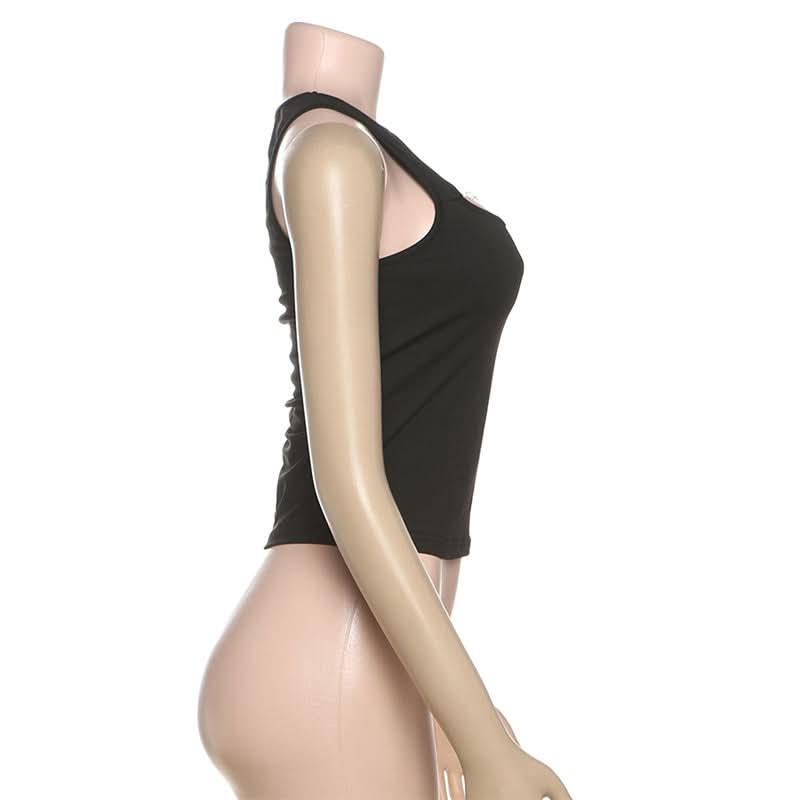 Edgy Chic Black Cutout Tank Top with Dazzling Chain Detail - Your Fall Statement Piece