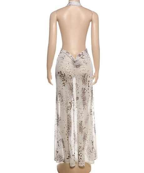Showstopping Animal Print Halter Maxi Dress | Ruched Cutouts & High Slit | Holiday & Resort Ready