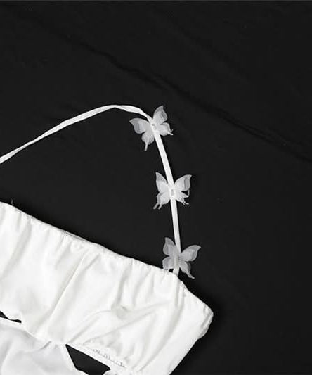 Enchanting White Butterfly Cut Out Mini Dress - Y2K Party, Halloween & Resort Chic