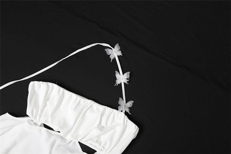 Enchanting White Butterfly Cut Out Mini Dress - Y2K Party, Halloween & Resort Chic