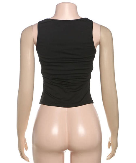 Edgy Chic Black Cutout Tank Top with Dazzling Chain Detail - Your Fall Statement Piece