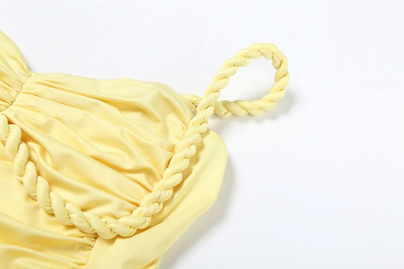 Chic Lemon Chiffon Ruched Cutout Maxi Dress Set | Braided Strap & Bodycon Glam for Destination & Special Events