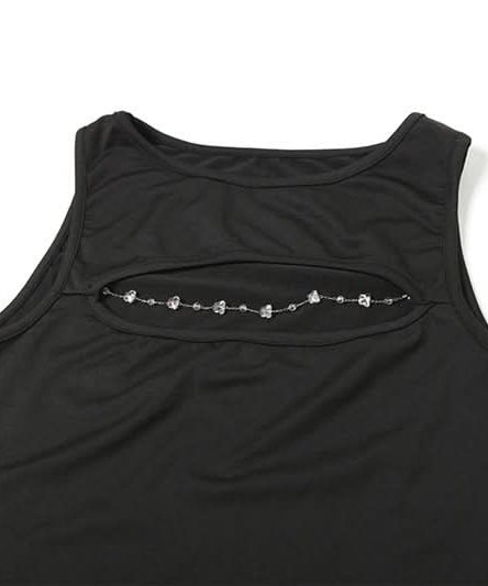 Edgy Chic Black Cutout Tank Top with Dazzling Chain Detail - Your Fall Statement Piece