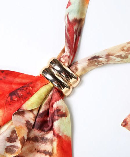 Vibrant Tropical Halter Ruffle Mini Dress - Chic Cut-Out Getaway & Resort Wear