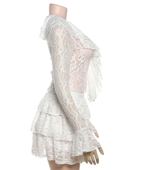 Enchanting White Lace Ruffle Mini Skirt Set - Fall & Holiday Soirées