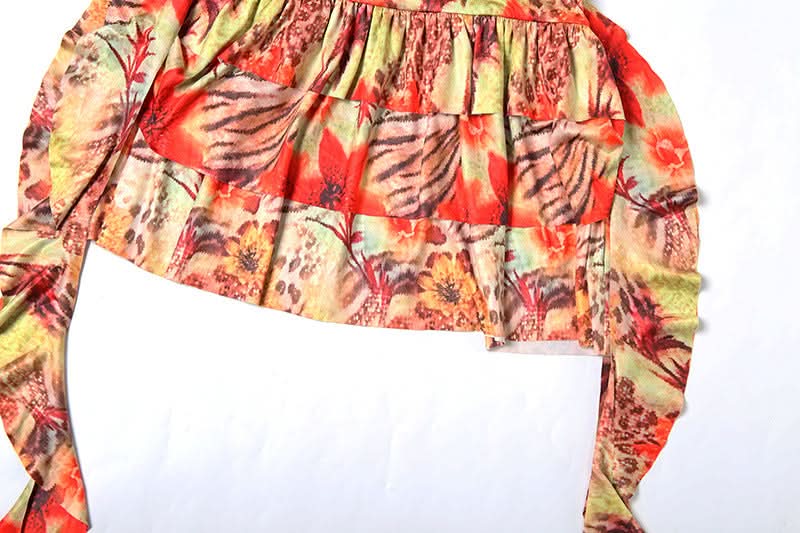 Vibrant Tropical Halter Ruffle Mini Dress - Chic Cut-Out Getaway & Resort Wear