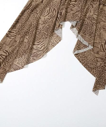 Enchanted Forest Asymmetrical Midi Skirt - Layered Animal Print Fairy Grunge for Fall