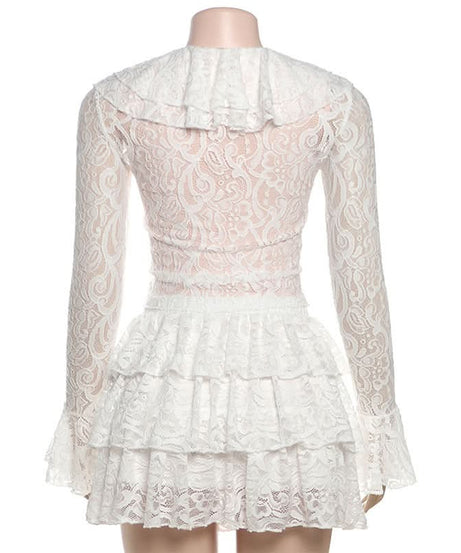 Enchanting White Lace Ruffle Mini Skirt Set - Fall & Holiday Soirées