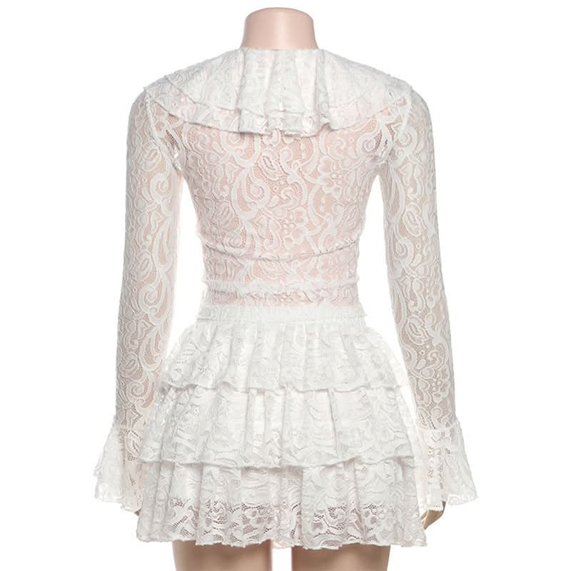 Enchanting White Lace Ruffle Mini Skirt Set - Fall & Holiday Soirées