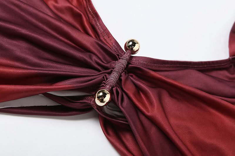 Fall & Holiday Glam: Burgundy Ruched Halter Crop Top & Maxi Skirt Set