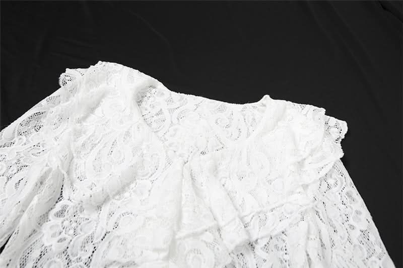 Enchanting White Lace Ruffle Mini Skirt Set - Fall & Holiday Soirées