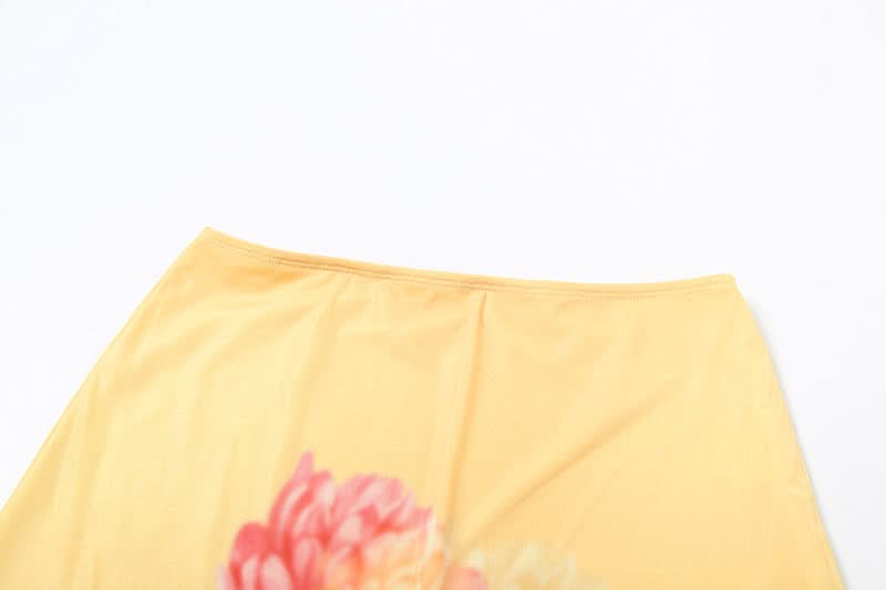 Autumn Glow Floral Mesh Maxi Skirt | Vibrant Gradient & Effortless Style