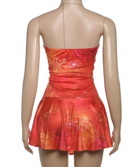 Y2K Fairycore Autumn Haze Cut-Out Halter Mini Dress with Chain Details