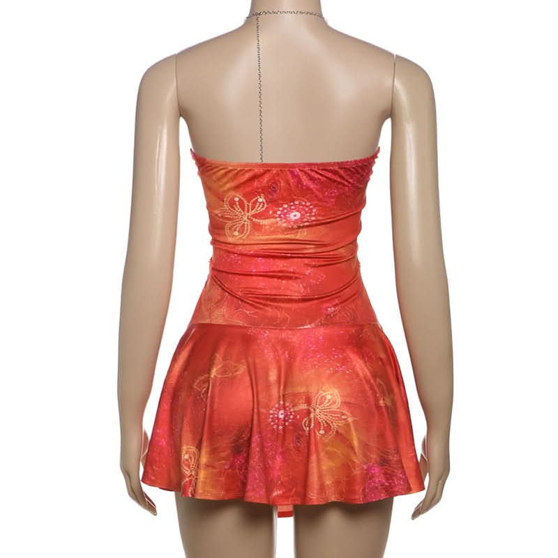 Y2K Fairycore Autumn Haze Cut-Out Halter Mini Dress with Chain Details