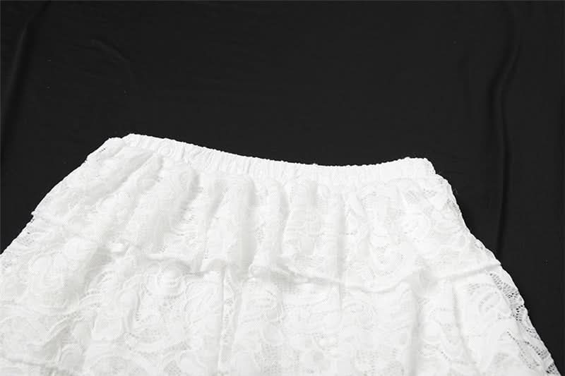 Enchanting White Lace Ruffle Mini Skirt Set - Fall & Holiday Soirées