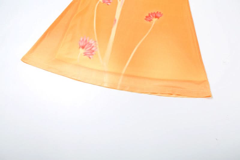 Autumn Glow Floral Mesh Maxi Skirt | Vibrant Gradient & Effortless Style