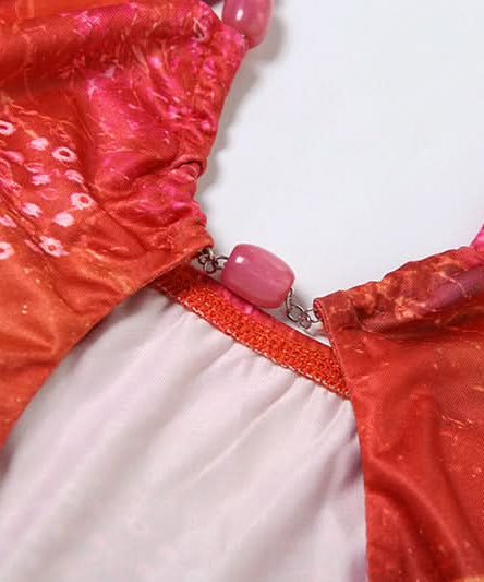 Y2K Fairycore Autumn Haze Cut-Out Halter Mini Dress with Chain Details