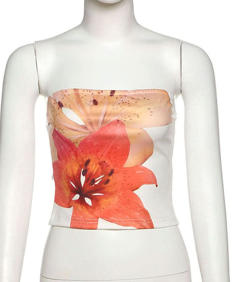 Radiant Lily Floral Tube Top – Chic Strapless Crop for Fall Outfits & Getaways