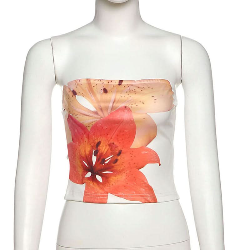 Radiant Lily Floral Tube Top – Chic Strapless Crop for Fall Outfits & Getaways