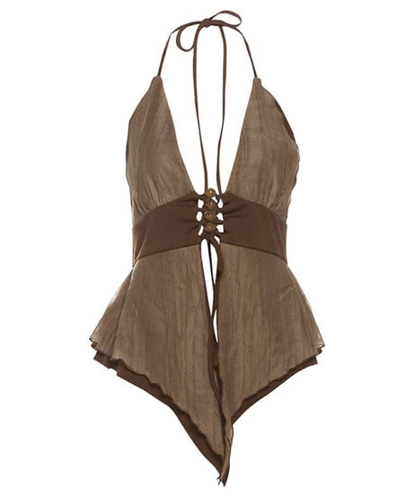 Boho Enchantress Halter Tiered Top - Autumn Festival & Y2K Style