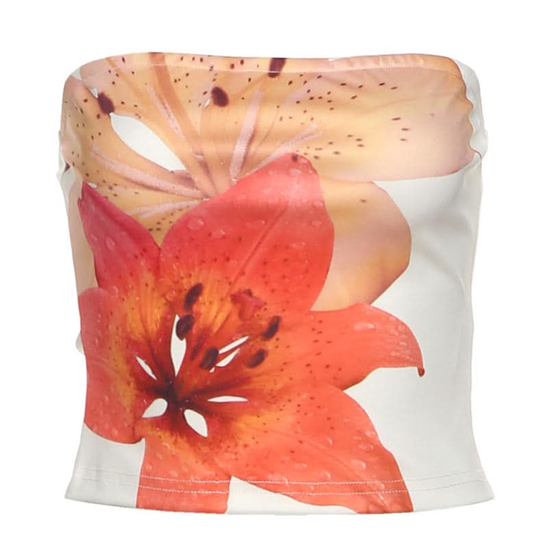 Radiant Lily Floral Tube Top – Chic Strapless Crop for Fall Outfits & Getaways