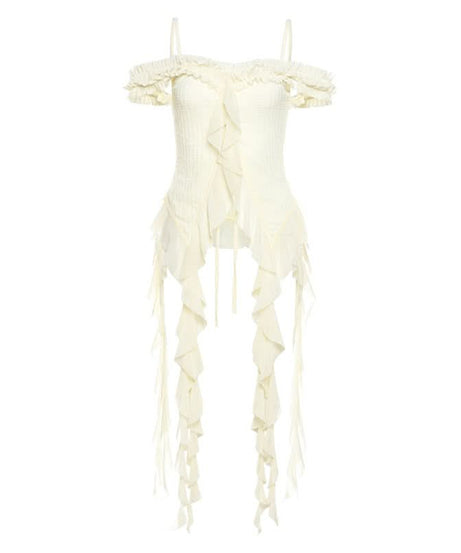 Chic Ruffle Cascading Off-Shoulder Cami Top - Effortless Boho for Fall