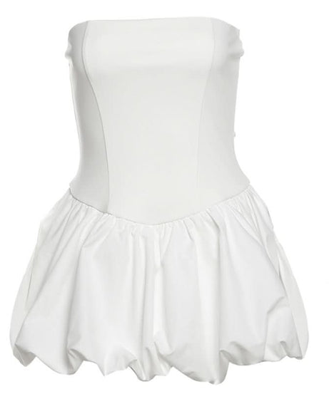 Chic White Strapless Backless Bubble Mini Dress - Structured Bodice for Holiday Parties & Events